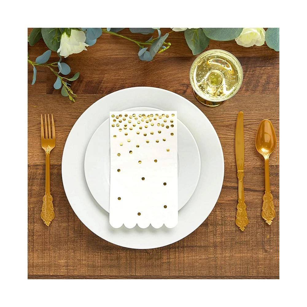 商品Sparkle and Bash|100 Pack White Napkins for Wedding Reception with Gold Foil Polka Dots and Scalloped Edges (3-Ply, 4 x 8 In),价格¥172,第2张图片详细描述