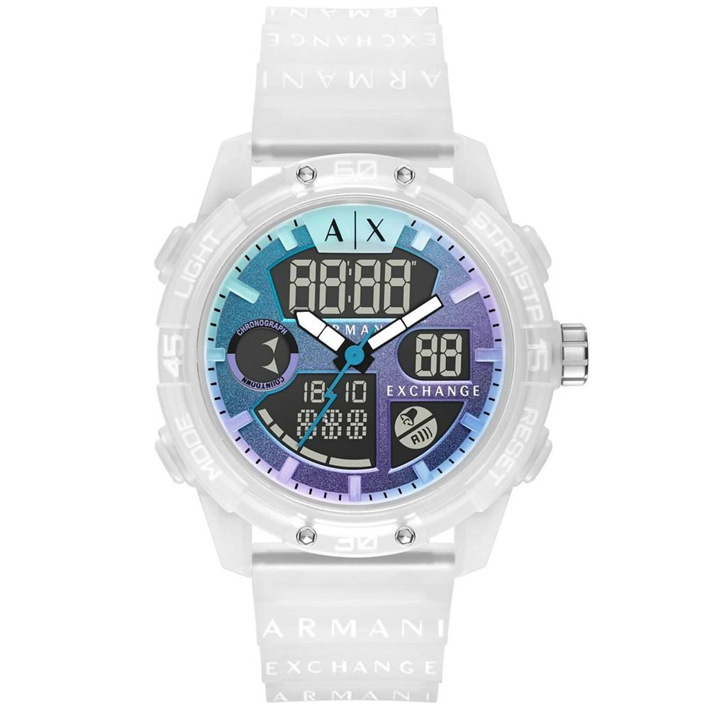 商品Armani Exchange|Men's Analog-Digital Clear Silicone Strap Watch,价格¥719,第1张图片