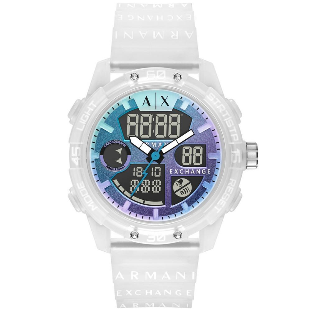 商品Armani Exchange|Men's Analog-Digital Clear Silicone Strap Watch,价格¥1101,第1张图片