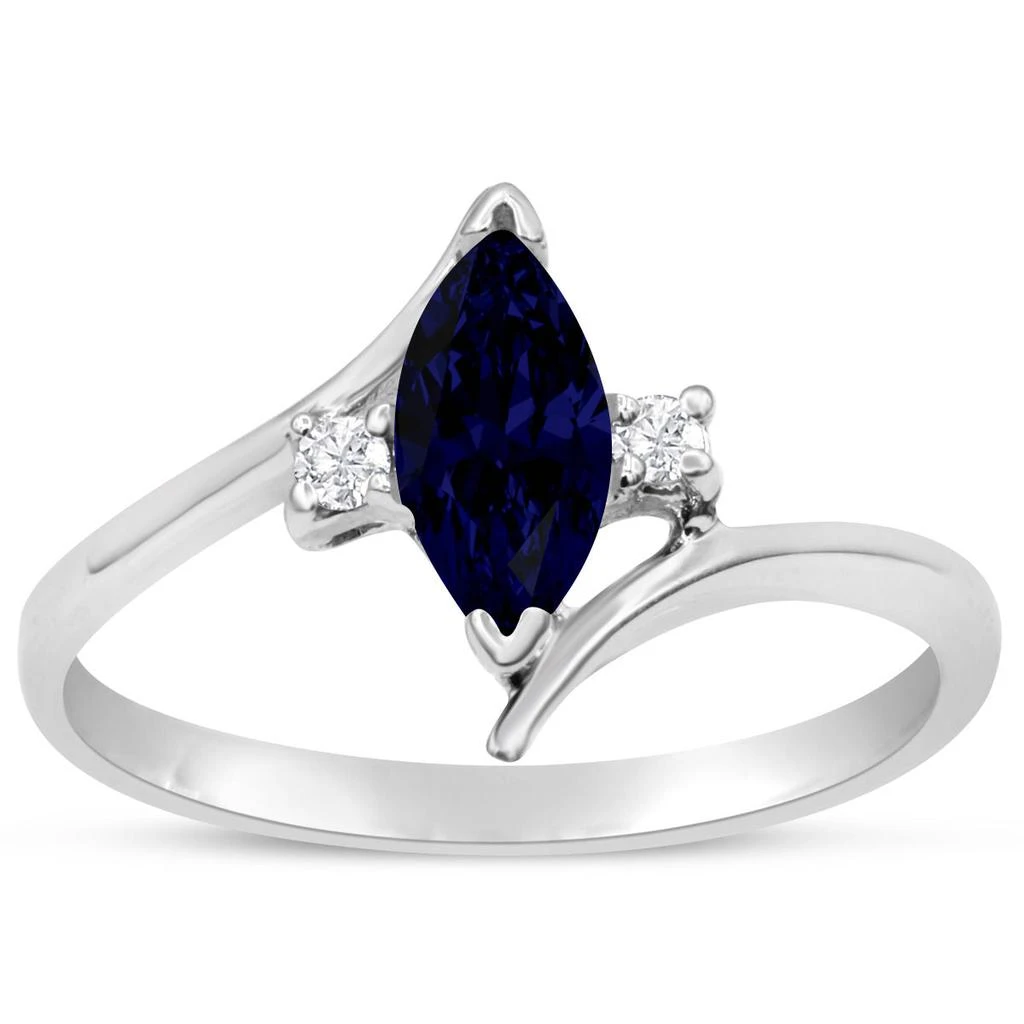 商品SSELECTS|1/2 Carat Marquise Shape Created Sapphire And Diamond Ring In Sterling Silver,价格¥569,第1张图片
