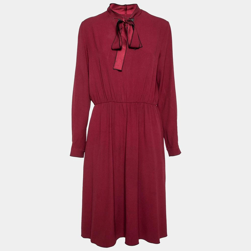 商品[二手商品] Weekend Max Mara|Weekend Max Mara Burgundy Crepe Bow Tie Neck Pleated Dress M,价格¥1059,第1张图片
