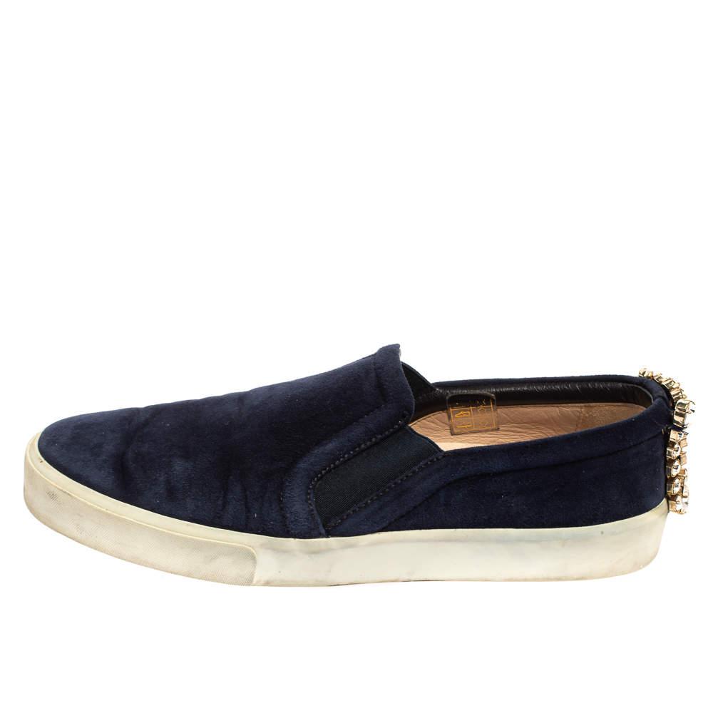 Stuart Weitzman Blue Suede Crystal Slip on Sneakers Size 38商品第2张图片规格展示