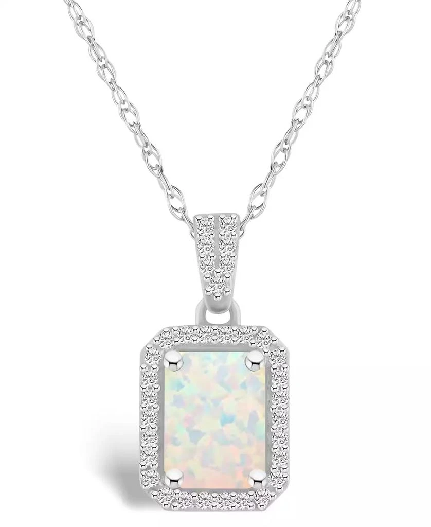 商品Macy's|Lab Grown Opal (3/4 ct. t.w.) and Lab Grown Sapphire (1/5 ct. t.w.) Halo Pendant Necklace in 10K White Gold,价格¥1636,第1张图片