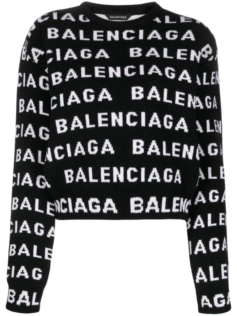 商品Balenciaga|BALENCIAGA - Allover Logo Wool Cropped Sweater,价格¥8546,第1张图片