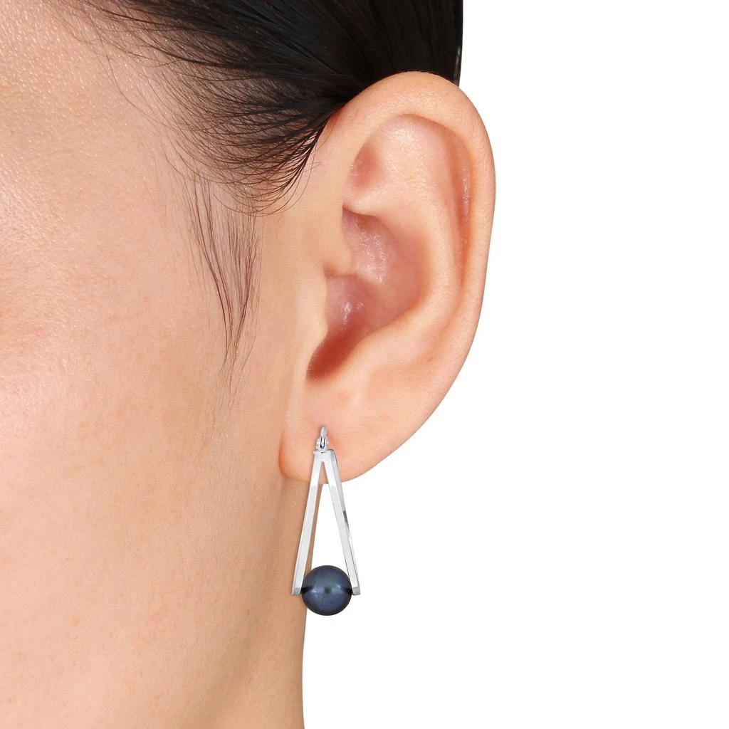 商品Mimi & Max|Mimi & Max 8-8.5mm Cultured Freshwater Black Pearl Earrings in Sterling Silver,价格¥284,第2张图片详细描述