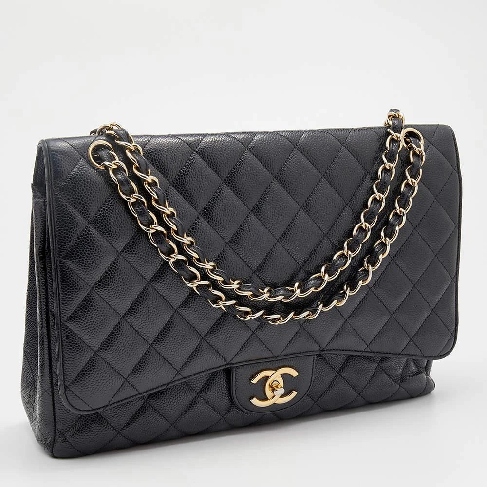 商品[二手商品] Chanel|Chanel Black Quilted Caviar Leather Maxi Classic Double Flap Bag,价格¥30197,第3张图片详细描述