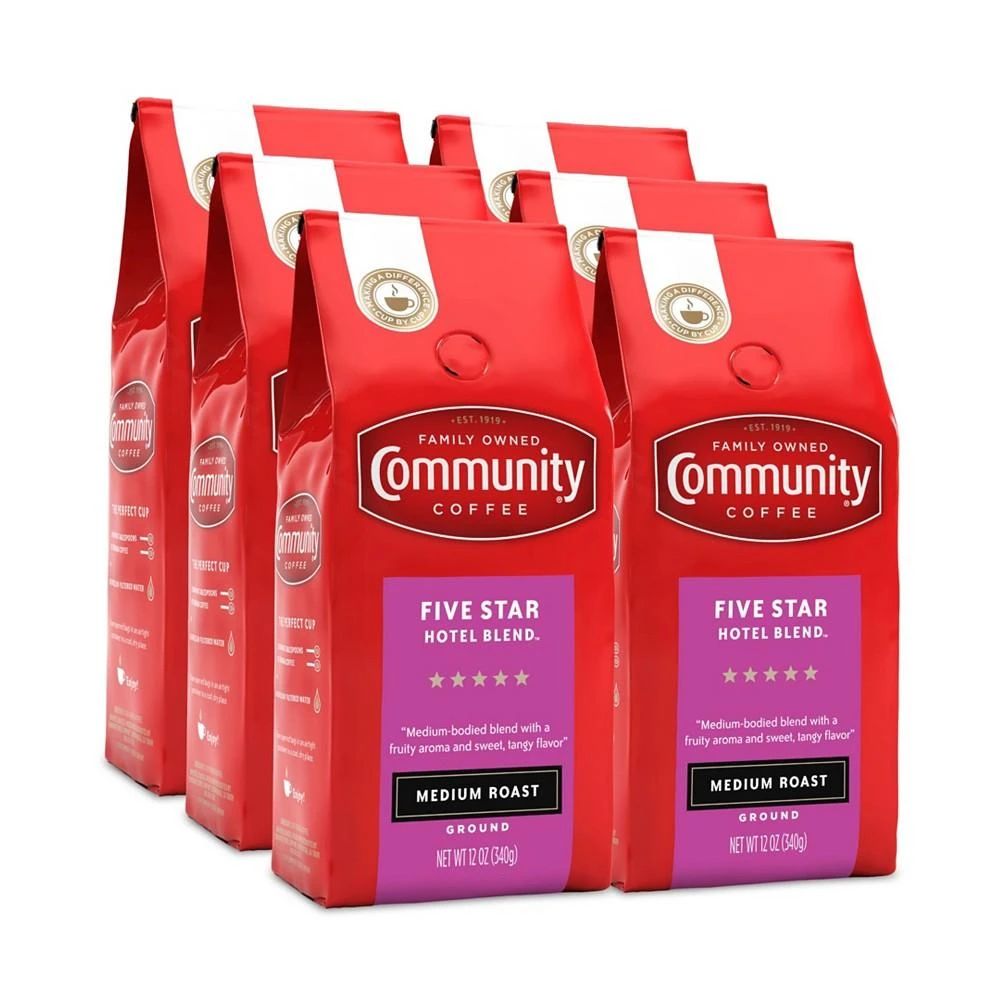商品Community Coffee|5 Star Hotel Blend Medium Roast Premium Ground Coffee, 12 Oz - 6 Pack,价格¥463,第1张图片