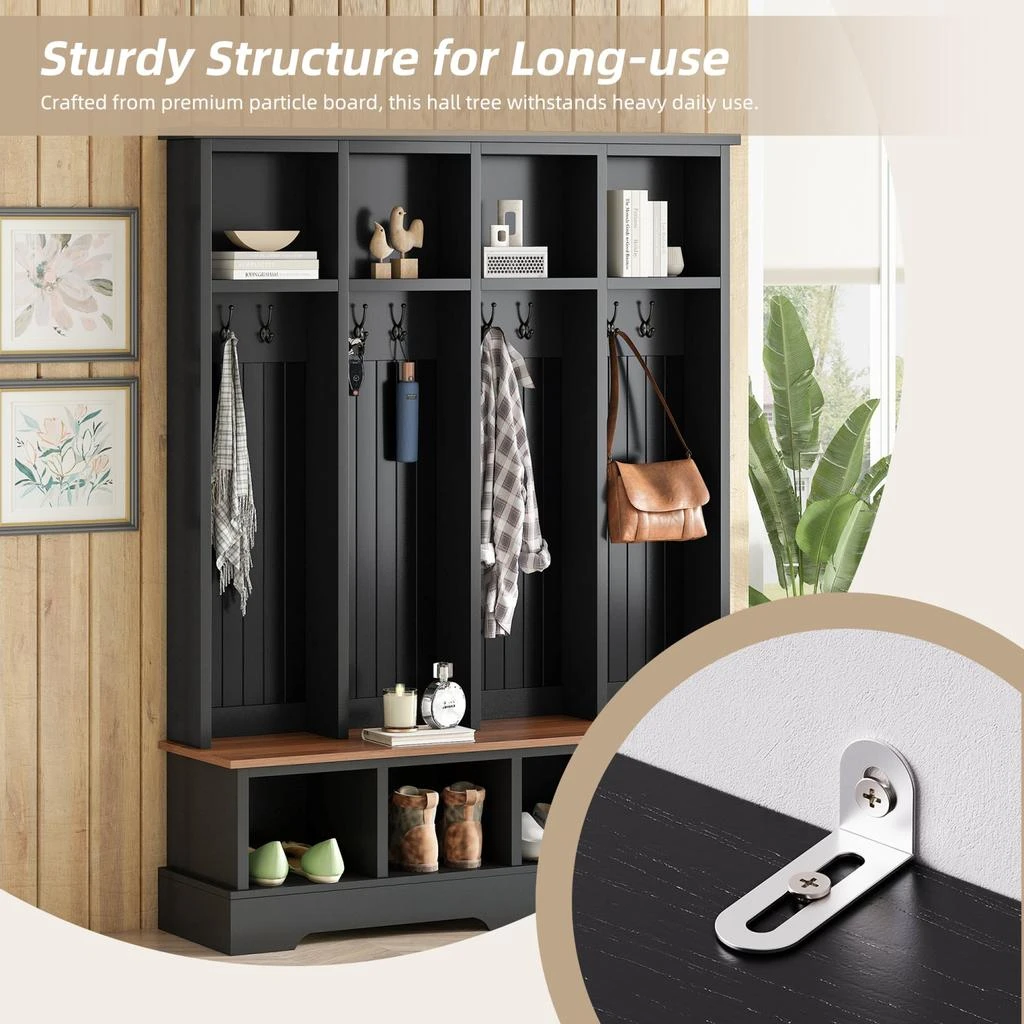 Streamdale Farmhouse Hall Tree with Bench, Coat & Shoe Rack - Black 商品