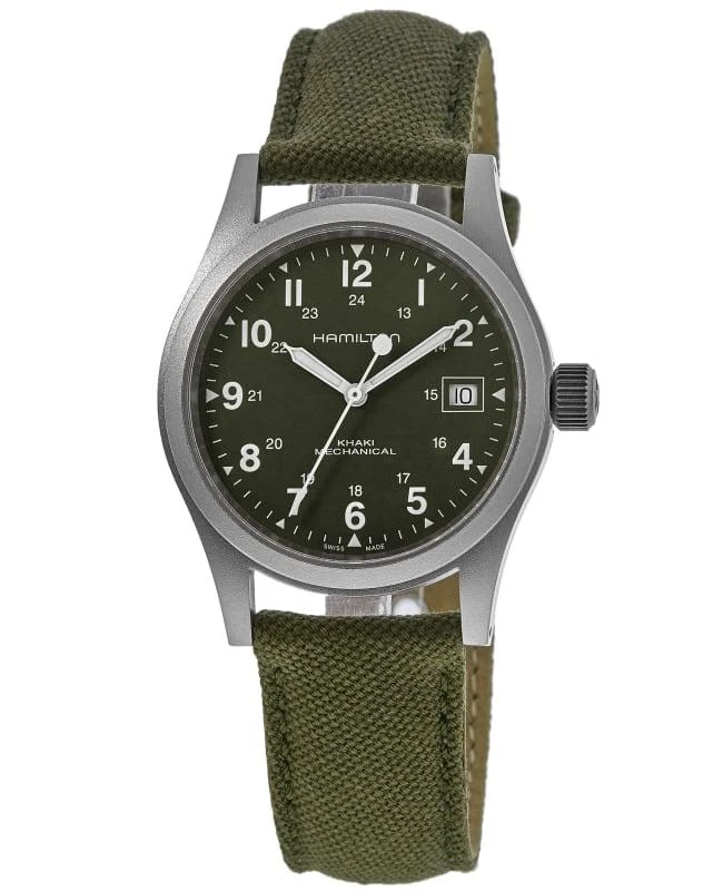 商品Hamilton|Hamilton Khaki Field Mechanical Green Dial Textile Strap Men's Watch H69439363,价格¥3390,第1张图片