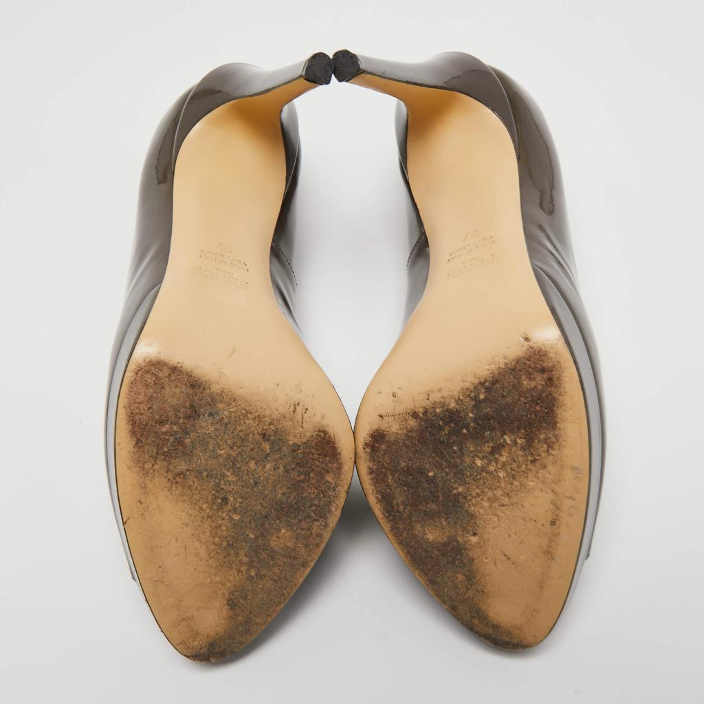 Fendi Grey Patent Leather Peep Toe Pumps Size 37商品第6张图片规格展示