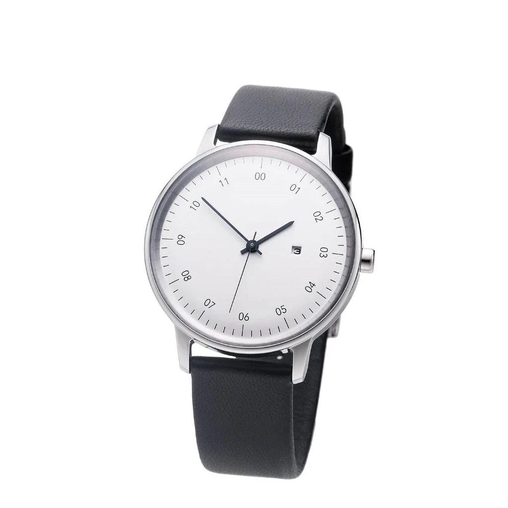 Sazare 38mm Silver Mirror Finish Watch Black Leather 价格¥2641