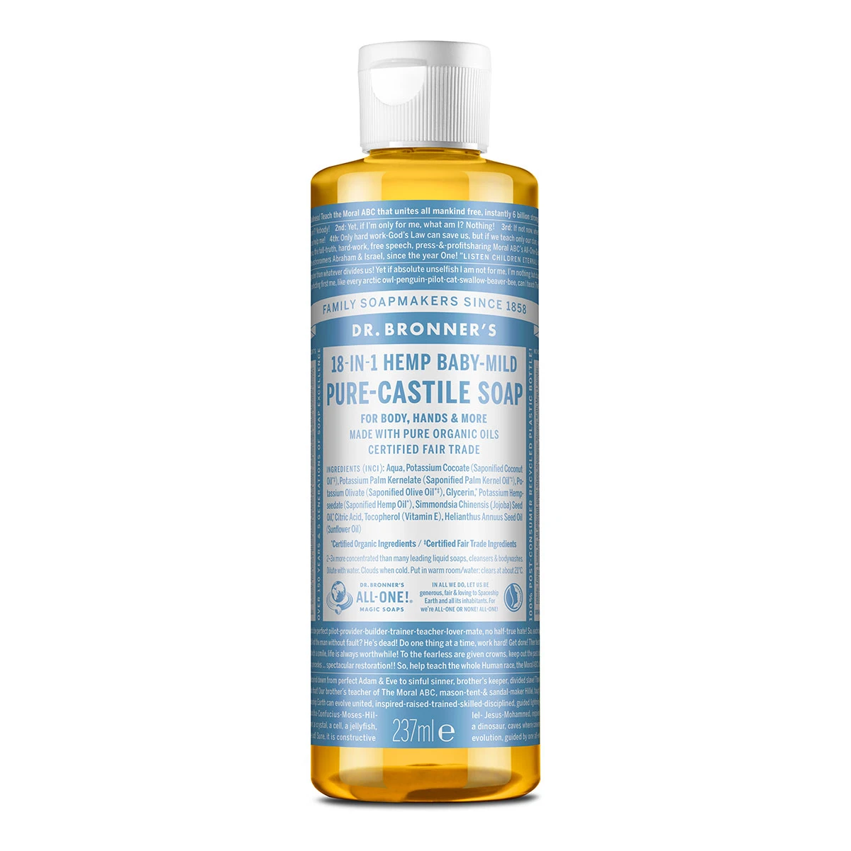 商品Dr. Bronner's|Dr Bronner's 布朗博士 有机温和婴儿/敏感肌8合1液体皂/洗手液/洁颜露 无香型 236ml,价格¥101,第1张图片