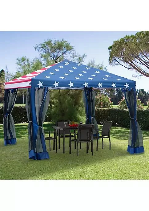 商品belk|10 X 10 Heavy Duty Pop Up Canopy With Removable Mesh Sidewall Netting Easy Setup Design Outdoor Party Event With Storage Bag American Flag,价格¥1121,第3张图片详细描述