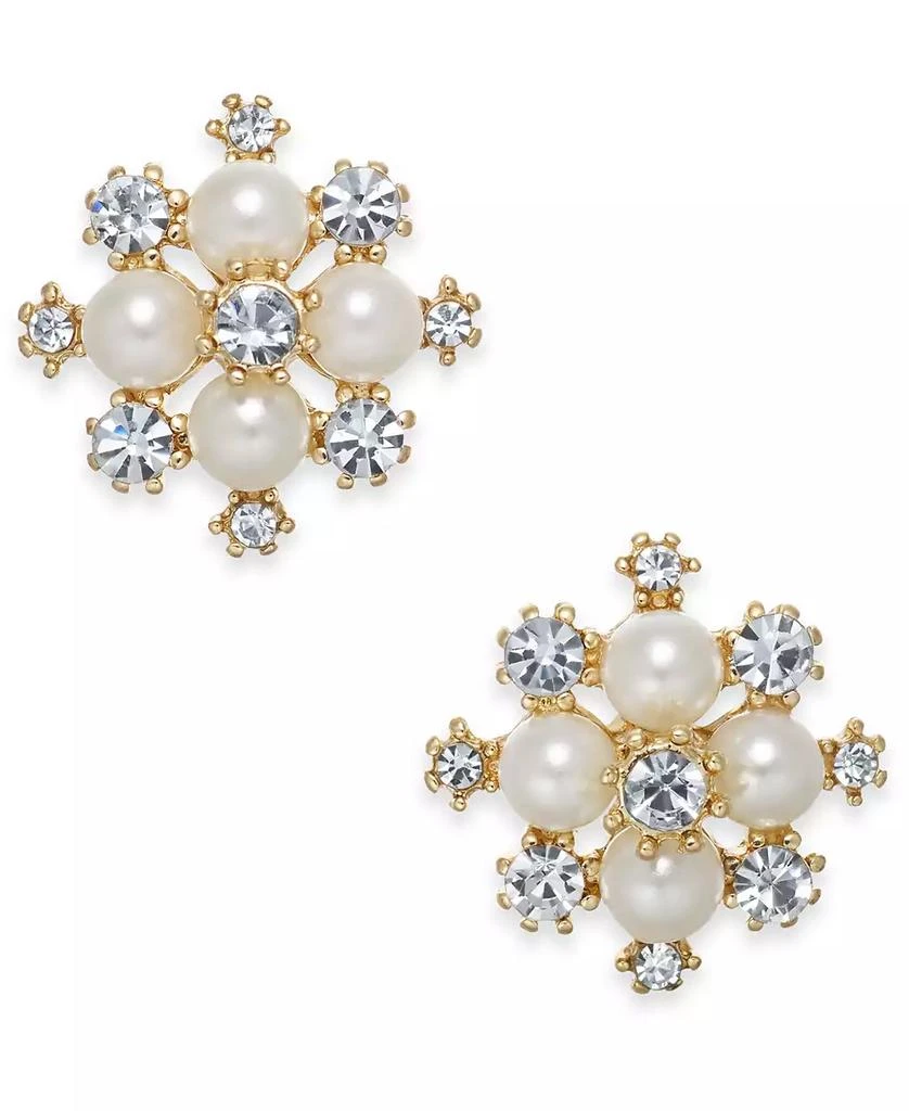 商品Charter Club|Extra Small Gold-Tone Crystal & Imitation Pearl Snowflake Stud Earrings, .5", Created for Macy's,价格¥68,第1张图片