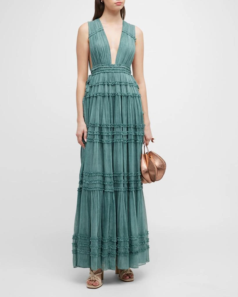 商品Ulla Johnson|Fiona Plunge Tiered Ruffle Silk Gown,价格¥3791,第3张图片详细描述