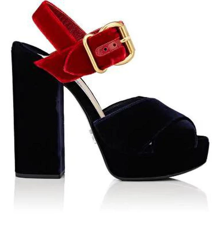 商品Prada|Colorblocked Velvet Platform Sandals,价格¥3715,第1张图片