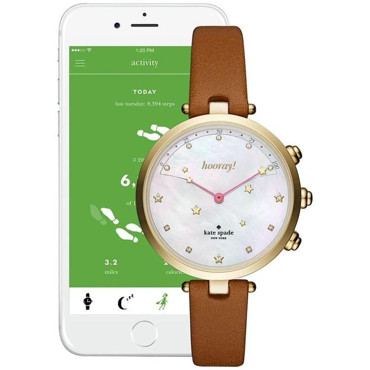 商品Kate Spade|Women's Holland Slim Brown Leather Strap Hybrid Smart Watch 38mm,价格¥1683,第3张图片详细描述