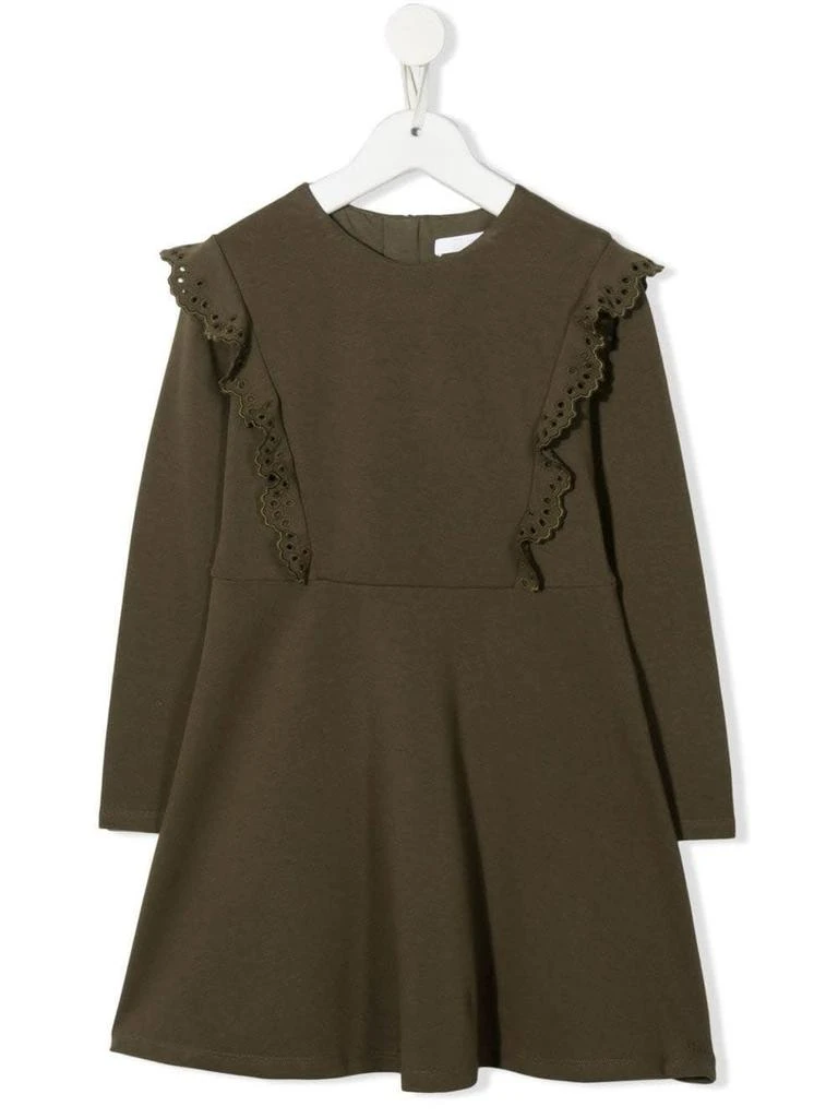 商品Chloé|Chloé Kids Khaki Dress With Embroidered Ruffles,价格¥1464,第1张图片