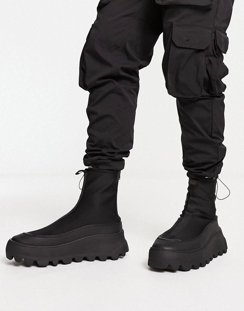 ASOS DESIGN chunky zip up sock boots in black neoprene商品第1张图片规格展示