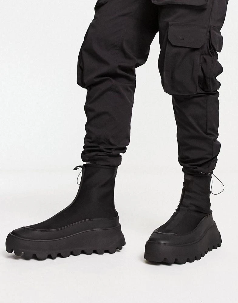 商品ASOS|ASOS DESIGN chunky zip up sock boots in black neoprene,价格¥577,第1张图片