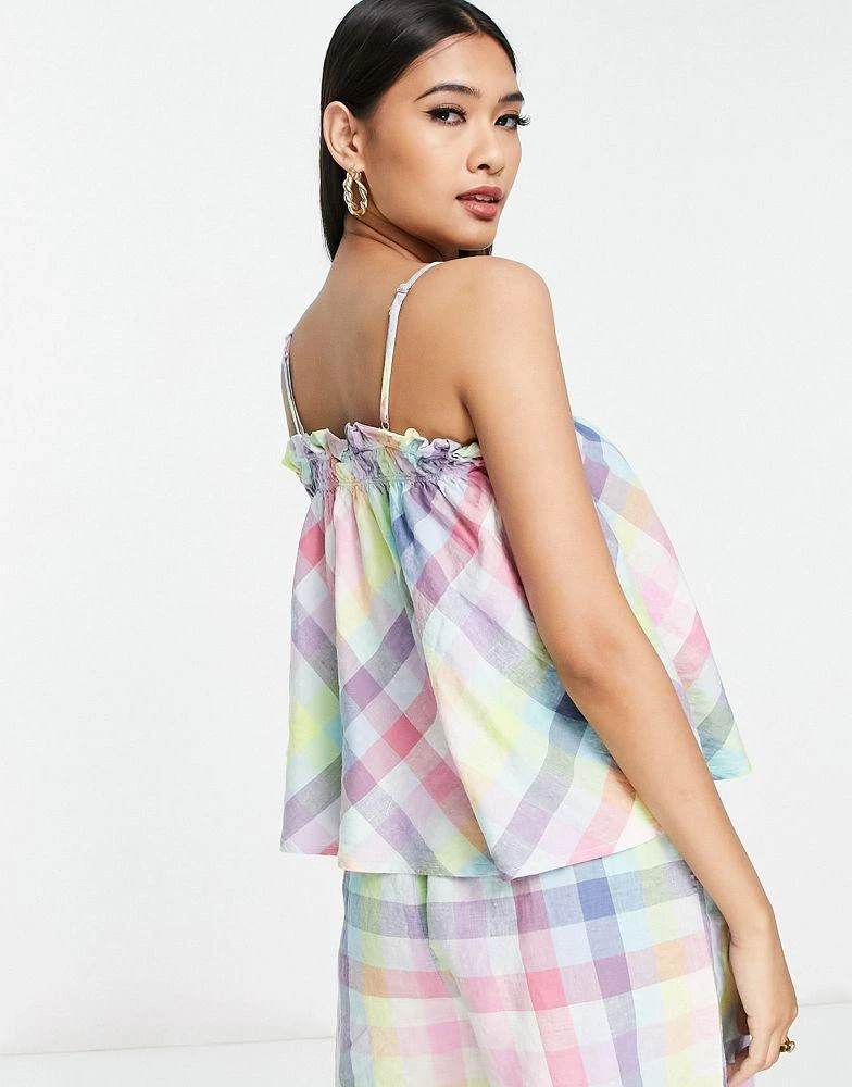 商品Y.A.S.|Y.A.S ruffle cami top co-ord in pastel check,价格¥134,第2张图片详细描述