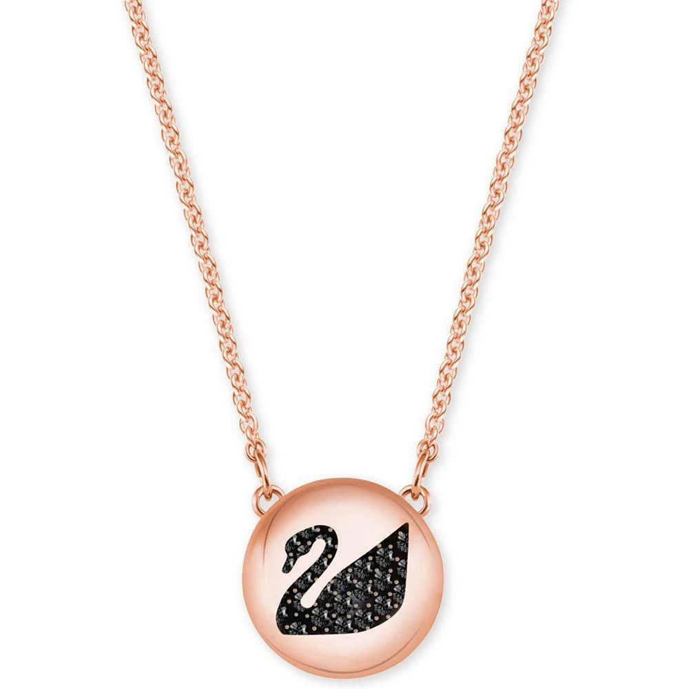 商品Swarovski|Rose Gold-Tone Jet Crystal Swan Disc Pendant Necklace,价格¥659,第1张图片
