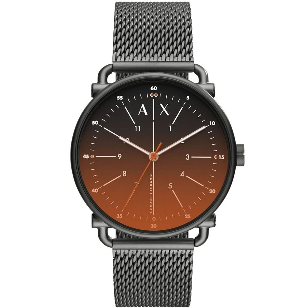 商品Armani Exchange|Men's Three-Hand Gunmetal-Tone Stainless Steel Mesh Watch 44mm,价格¥764,第1张图片