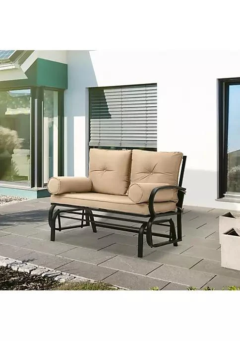 商品Outsunny|2 Person Outdoor Glider Chair Patio Double Rocking Loveseat With Steel Frame And Cushions For Backyard Garden And Porch Khaki,价格¥2155,第3张图片详细描述