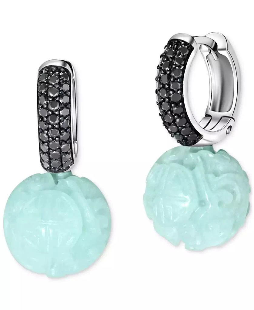 商品Macy's|Dyed Jade & Black Spinel (1 ct. t.w.) Carved Ball Dangle Hoop Earrings in Sterling Silver,价格¥2794,第1张图片