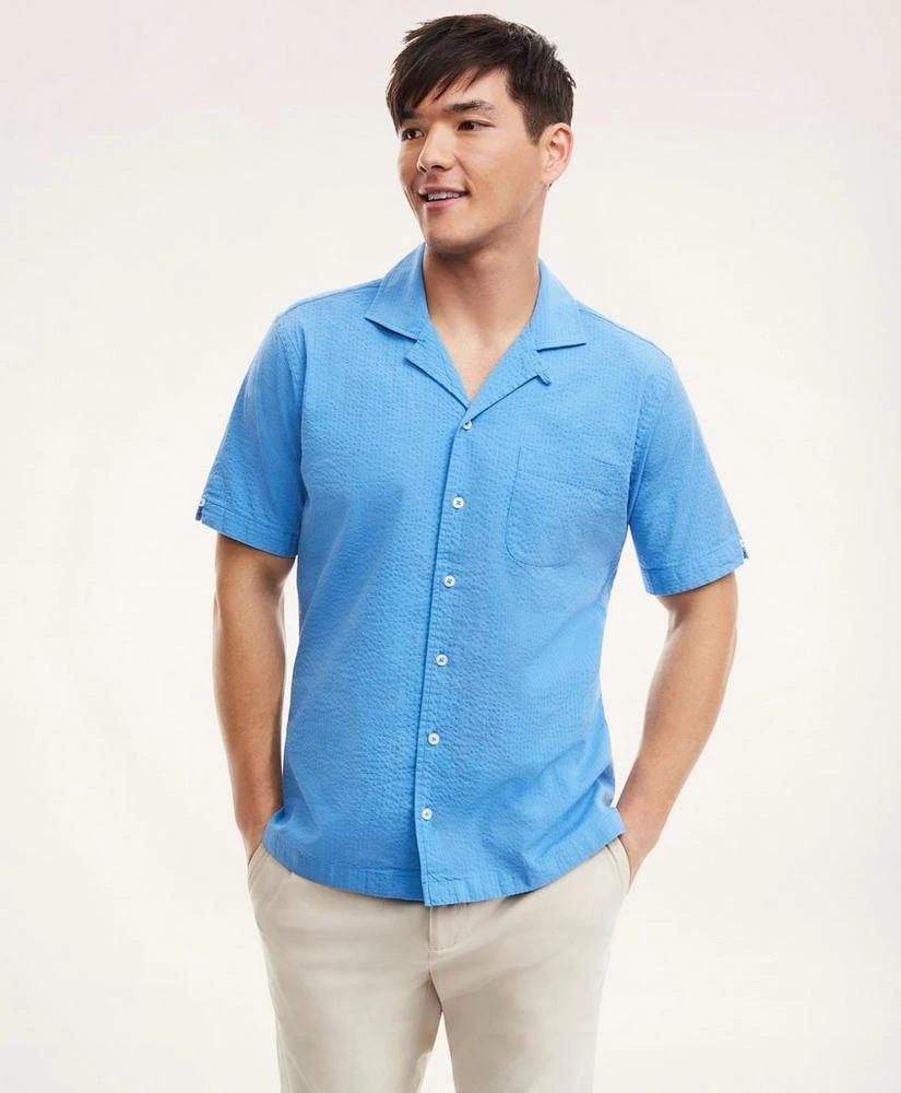 商品Brooks Brothers|Regent Regular-Fit Sport Shirt, Camp Collar Short-Sleeve Seersucker,价格¥408,第3张图片详细描述