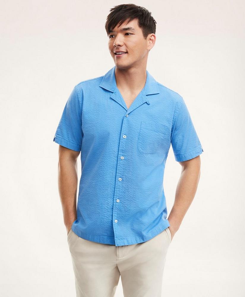 商品Brooks Brothers|Regent Regular-Fit Sport Shirt, Camp Collar Short-Sleeve Seersucker,价格¥353,第5张图片详细描述