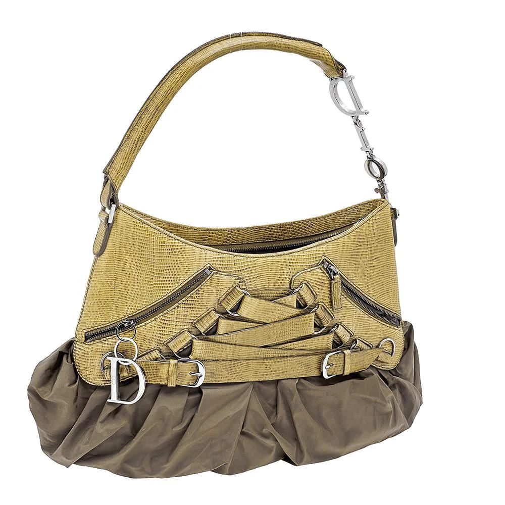 商品[二手商品] Dior|Dior Green Lizard Embossed Leather and Nylon Corset Hobo,价格¥2736,第3张图片详细描述