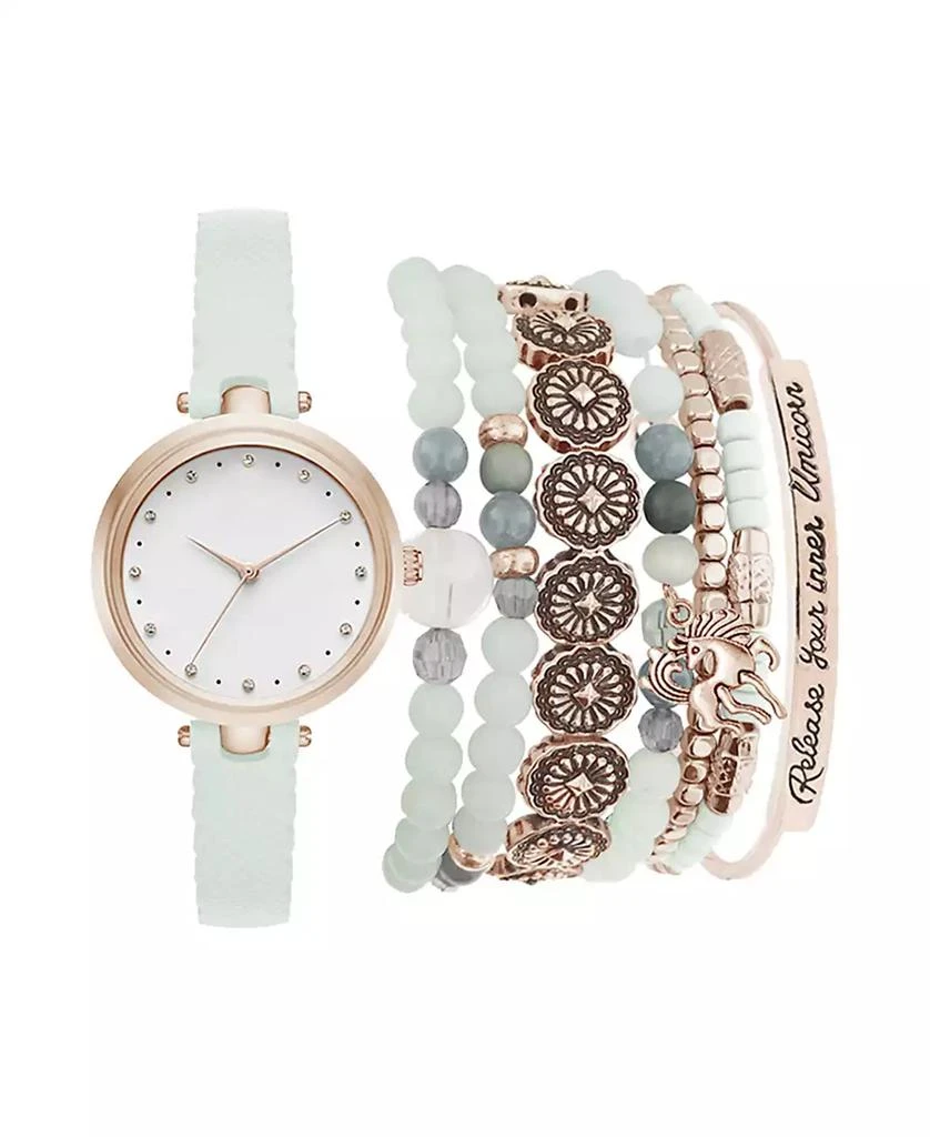 商品Jessica Carlyle|Women's Analog Mint Strap Watch 28mm with Rose Gold-Tone Stackable Bracelets Set,价格¥191,第1张图片