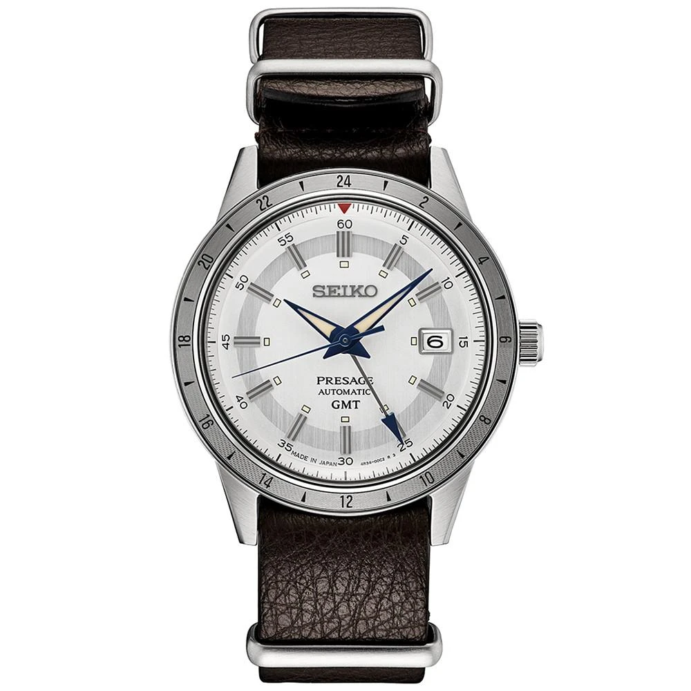 商品Seiko|Men's Automatic Presage GMT Brown Leather Strap Watch 41mm,价格¥4708,第1张图片