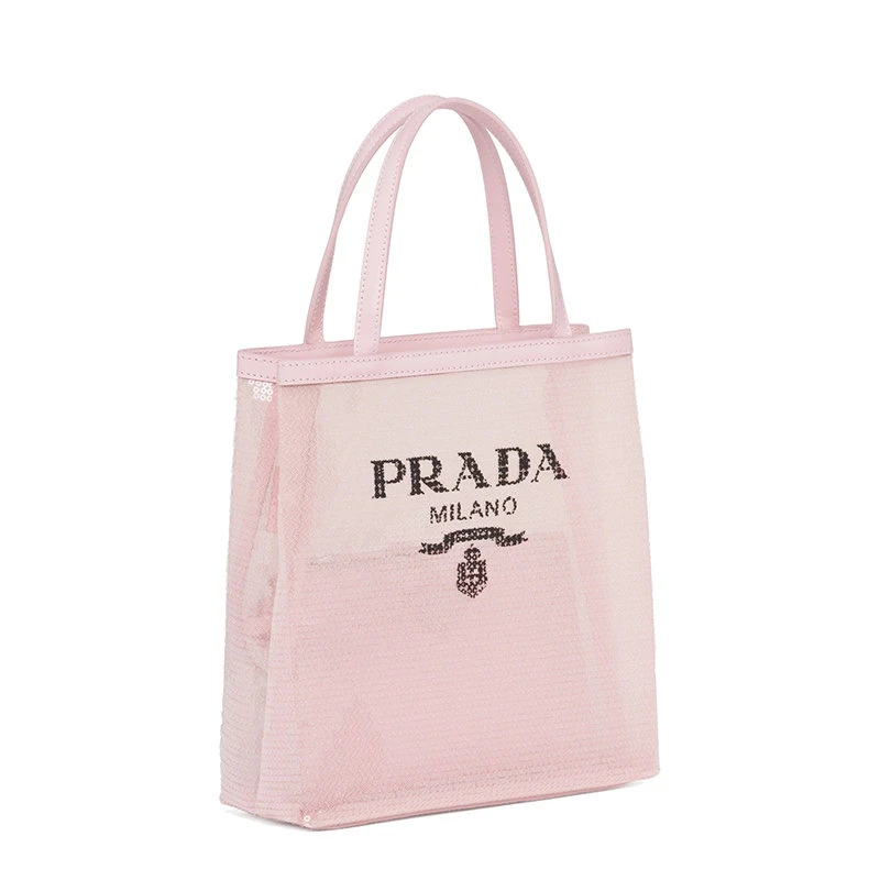 商品Prada|【预售3-7天】PRADA/普拉达 21年秋冬 女士小号雪粉色织物材质皮革提手亮片装饰网眼手提托特包1BG417_2D0A_F0E18_V_OOO,价格¥10853,第5张图片详细描述