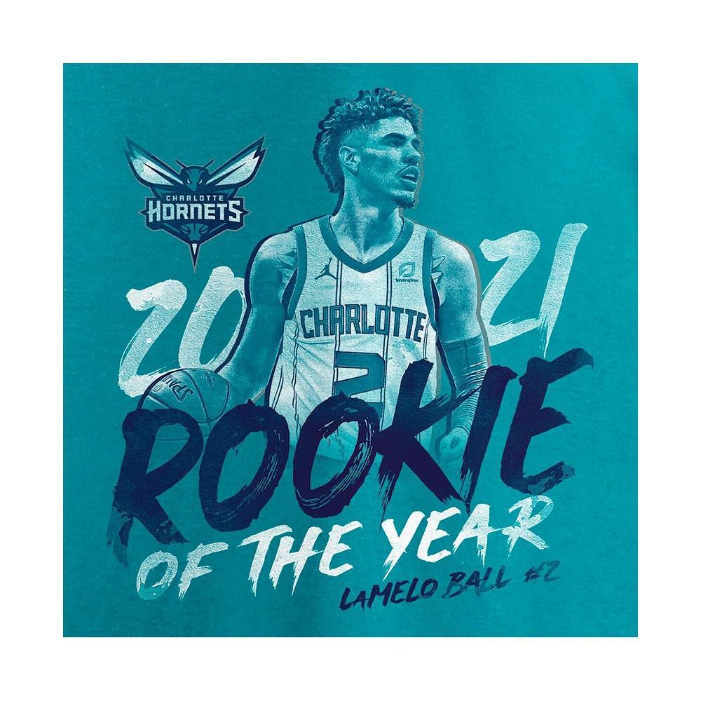 商品Fanatics|Men's Lamelo Ball Teal Charlotte Hornets 2021 Nba Rookie Of The Year T-shirt,价格¥194,第5张图片详细描述
