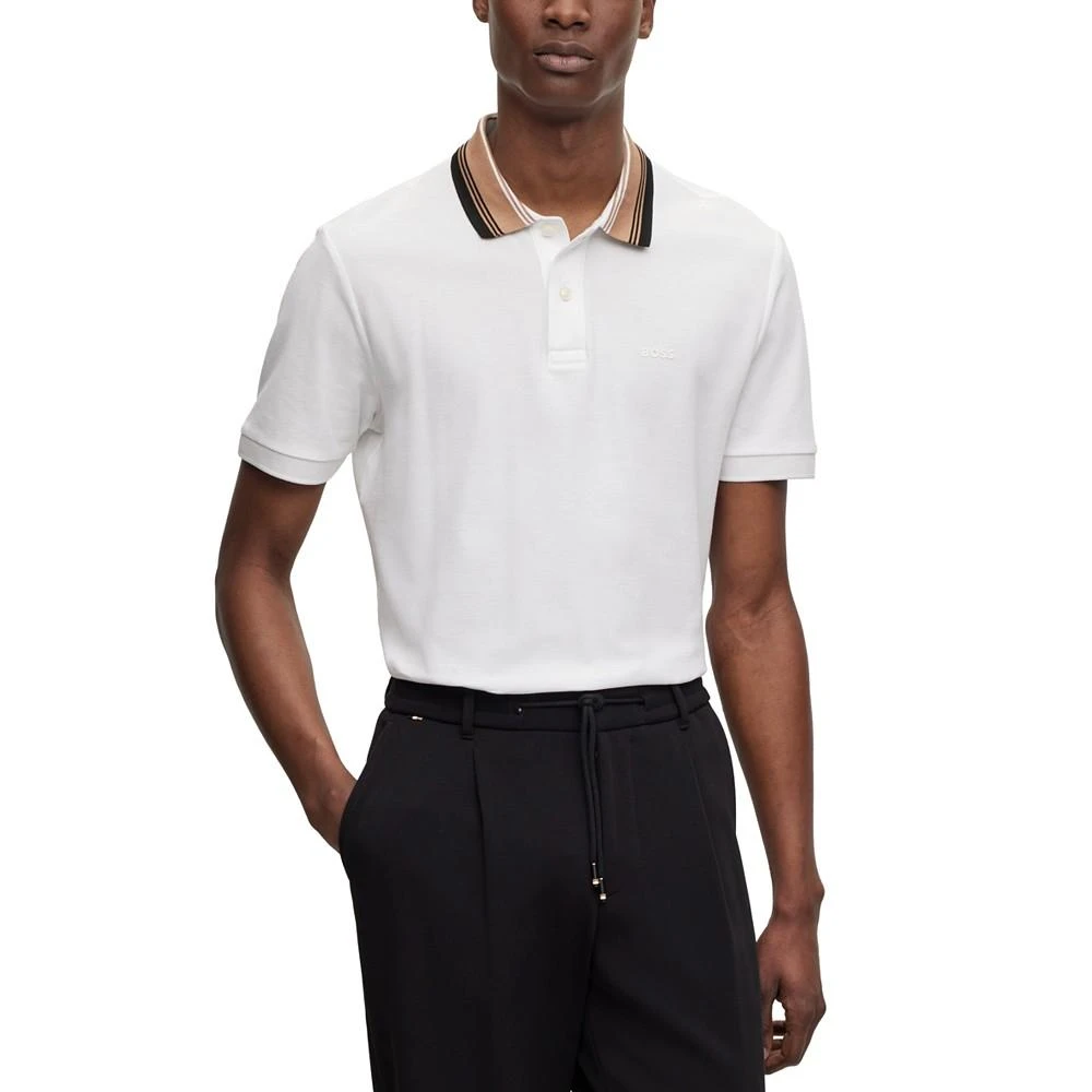 商品Hugo Boss|Men's Striped Collar Slim-Fit Polo Shirt,价格¥728,第1张图片