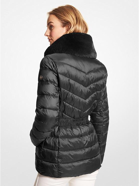Faux Fur Trim Quilted Nylon Packable Puffer Jacket商品第2张图片规格展示