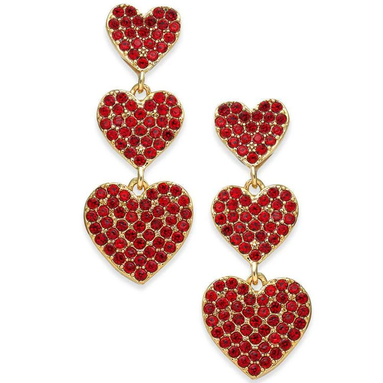 商品Kate Spade|Rose Gold-Tone Pavé Heart Triple-Drop Earrings,价格¥347,第2张图片详细描述