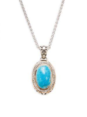 商品Effy|Sterling Silver, 18K Yellow Gold, Turquoise & White Sapphire Pendant Necklace,价格¥4345,第1张图片
