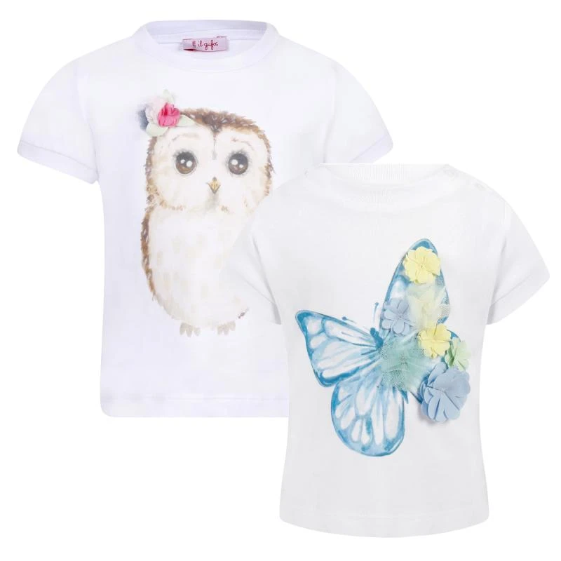 商品IL GUFO|Owl and butterfly print t shirts set in white,价格¥1381,第1张图片