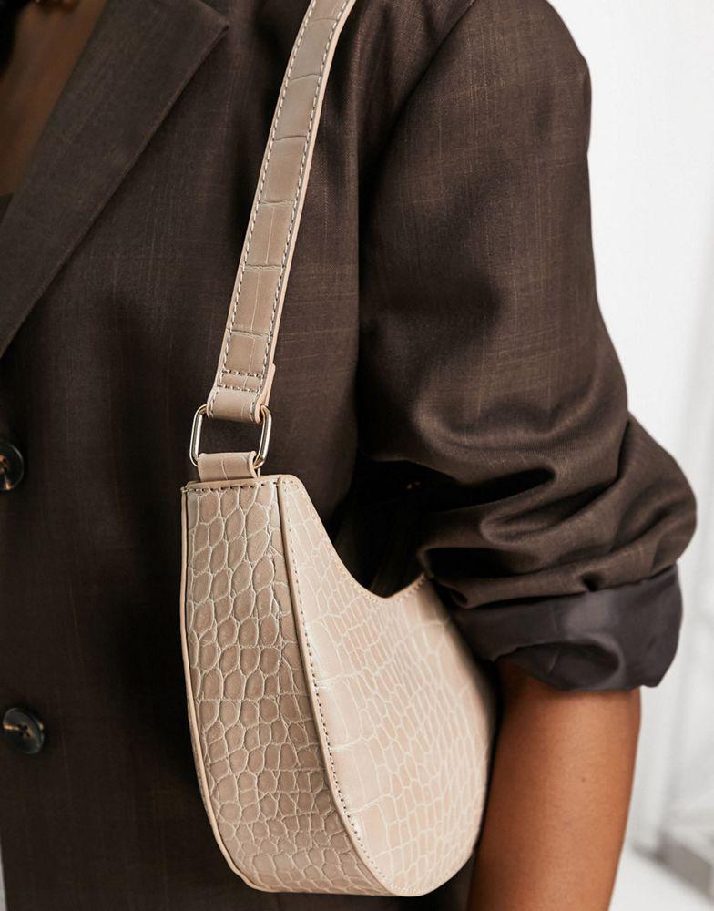 商品ASOS|ASOS DESIGN curved shoulder bag with long strap in cream croc,价格¥152,第4张图片详细描述