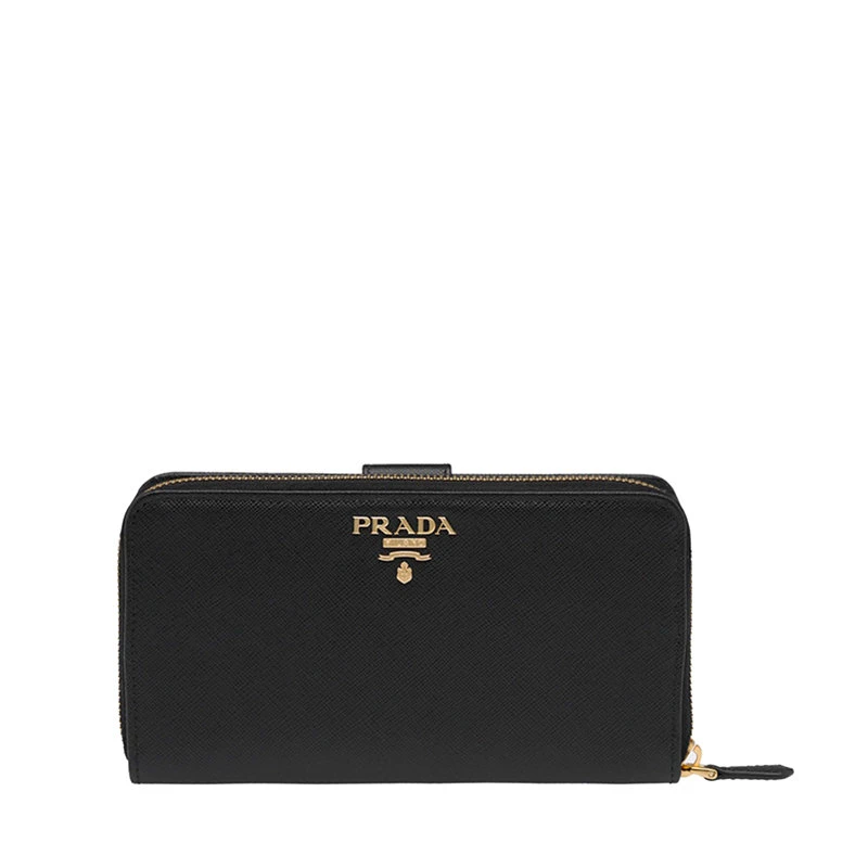 商品Prada|【预售3-7天】PRADA/普拉达 22春夏新款 女士黑色皮革金标拉链开合长款钱包1ML029_QWA_F0002,价格¥5927,第1张图片