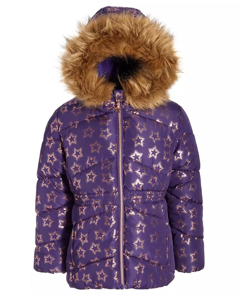 商品S Rothschild & CO|Toddler & Little Girls Foil Quilted Puffer Coat  With Faux-Fur Trim,价格¥229,第1张图片