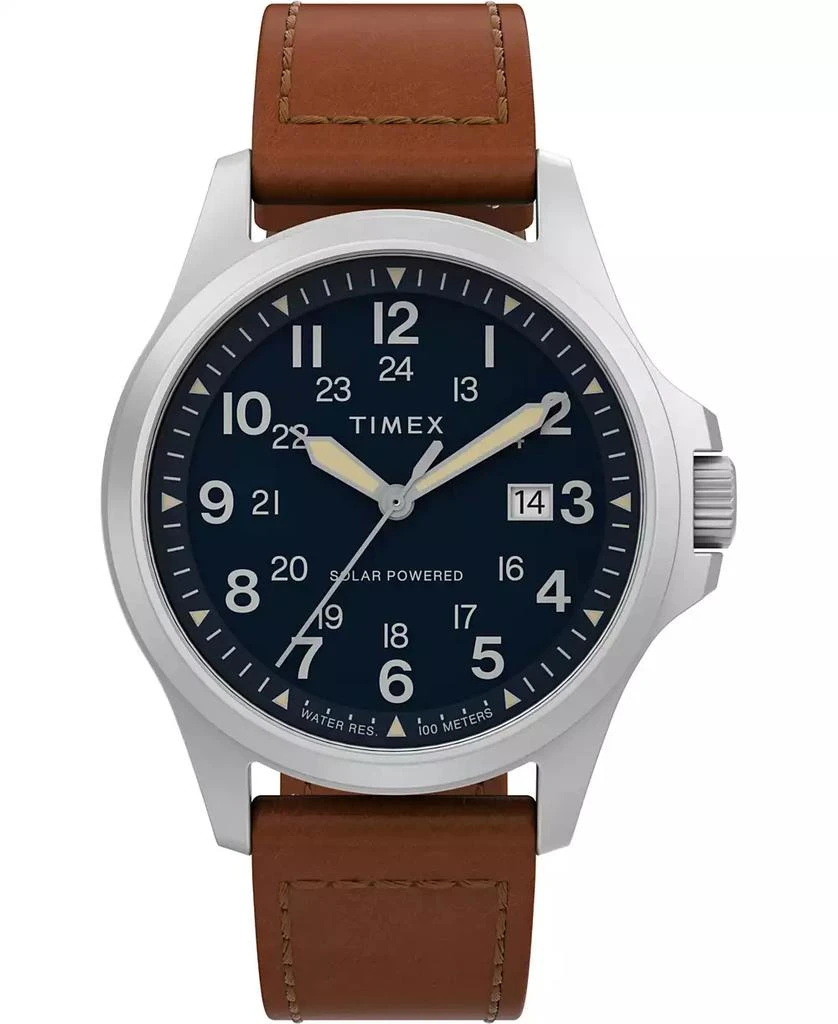 商品Timex|Men's Solar Brown Leather Strap Watch 41 mm,价格¥1266,第1张图片