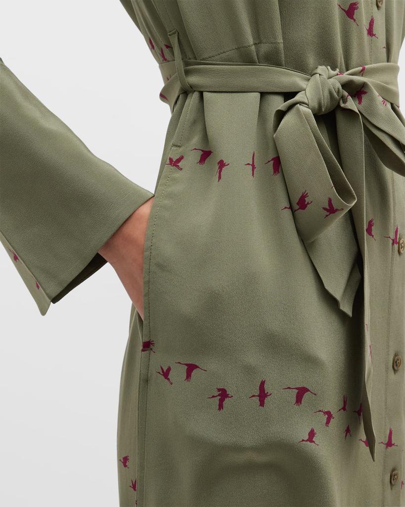 Connell Bird-Print Silk Tunic Dress商品第7张图片规格展示