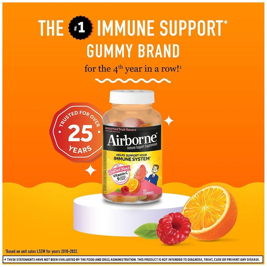 商品Airborne|Vitamin C, E, Zinc, Minerals & Herbs Immune Support Supplement Gummies Assorted Fruit,价格¥225,第3张图片详细描述