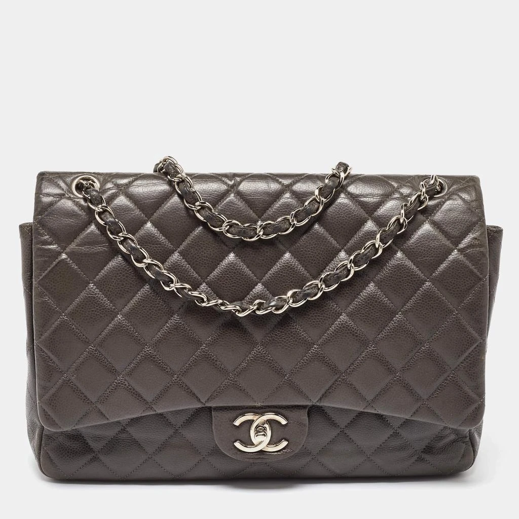 商品[二手商品] Chanel|Chanel Grey Quilted Caviar Leather Maxi Classic Double Flap Bag,价格¥28265,第1张图片