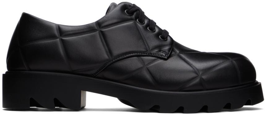 商品Bottega Veneta|Black Strut Grid Derbys,价格¥11375,第1张图片