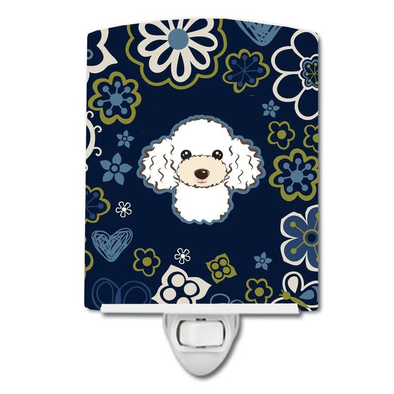 商品Caroline's Treasures|Blue Flowers White Poodle Ceramic Night Light,价格¥204,第1张图片